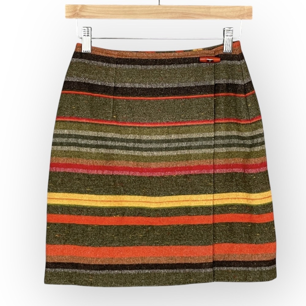 VTG Limited Earthy Striped Wool Mini Wrap Skirt Size S Poetcore Preppy Academia‎